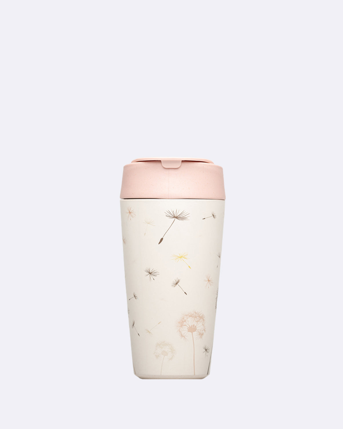 Wiederverwendbarer Becher mit Löwenzahnmuster in Creme und zartem Rosa-Lid