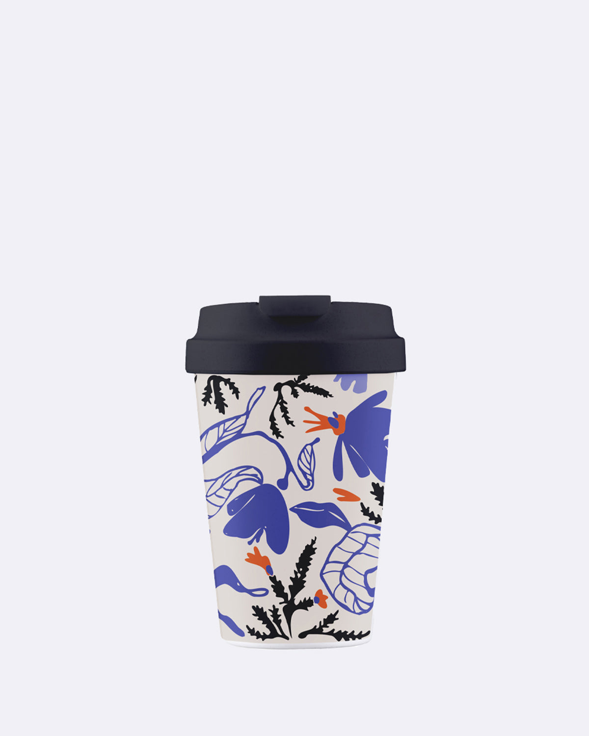 Nachhaltiger Kaffeebecher to go - bioloco plant easy cup - 350 ml - black fern - Blumenmuster
