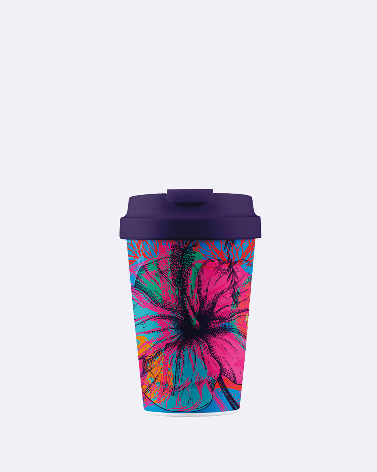 Nachhaltiger Kaffeebecher to go - bioloco plant easy cup - 350 ml - psychedelic garden - Blumenmuster - Blume