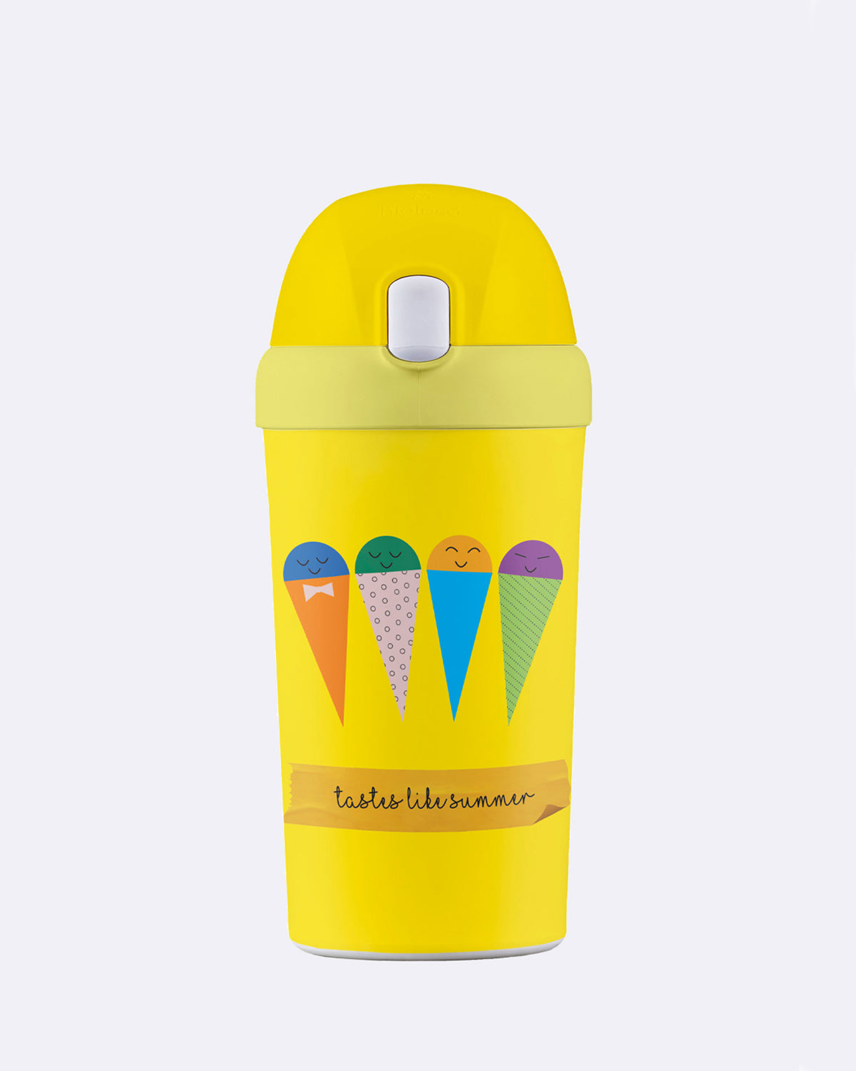 Trinkflasche aus PLA in gelb mit Eiscreme-Motiv