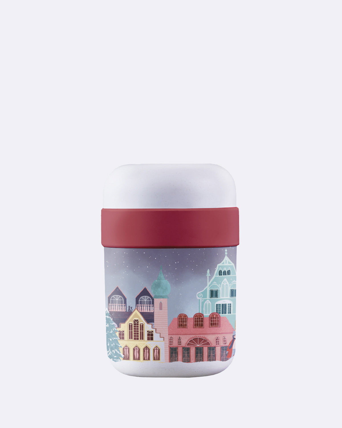 Thermobehälter aus nachhaltigem PLA - Zwei Kammern (500ml+200ml) - bioloco plant lunchpot - christmas time - Schnee - Stadt