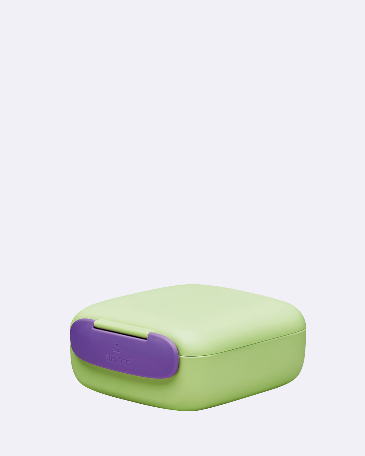 Rechteckige Lunchbox in grün mit violettem Verschluss