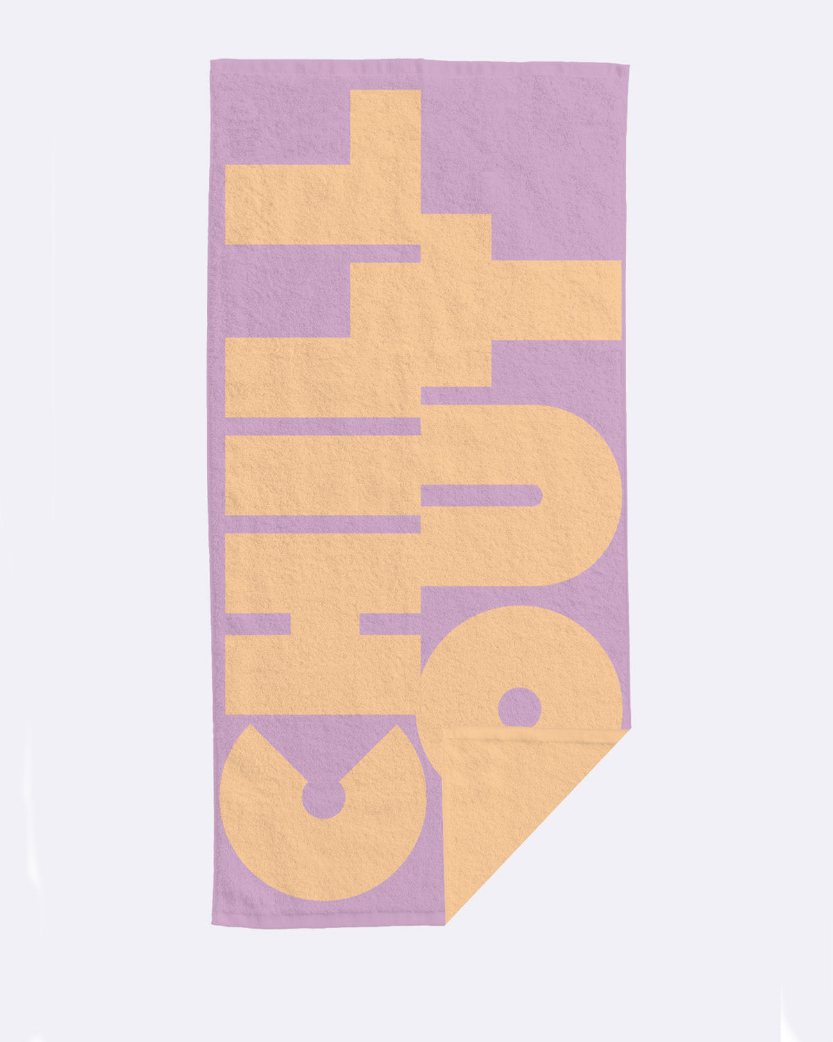 Strandhandtuch in Lila mit orangener Schrift
