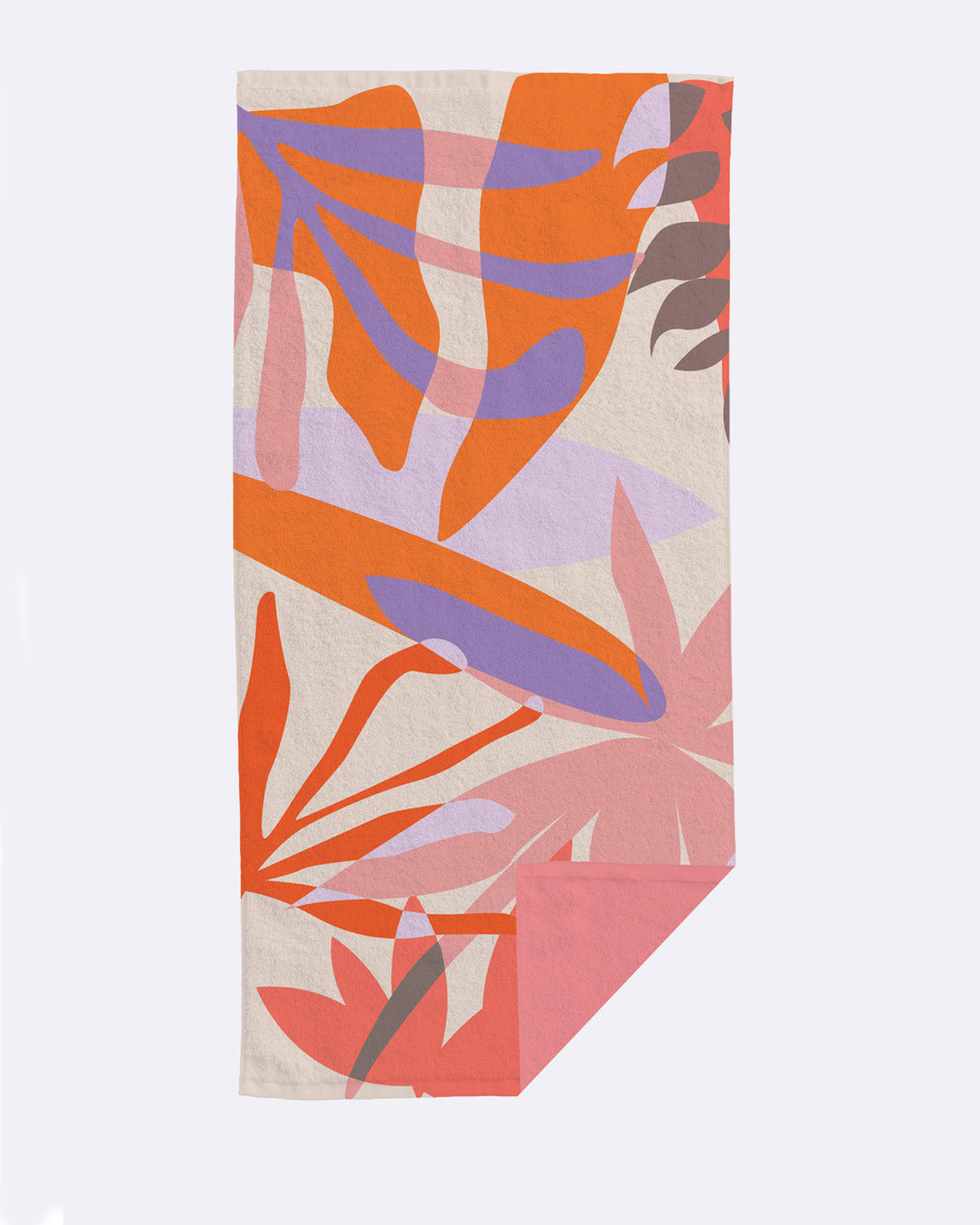 Strandhandtuch aus Baumwolle mit Blattmotiv in Orange, Beige und Blau