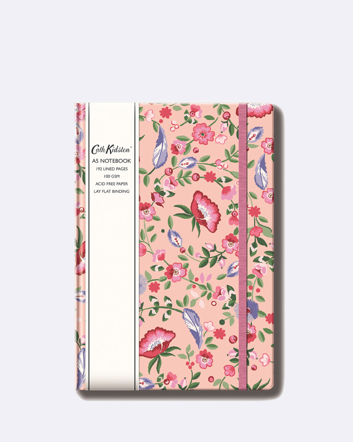Notizbuch mit Verschlussgummi in rosa mit buntem Blumenmuster
