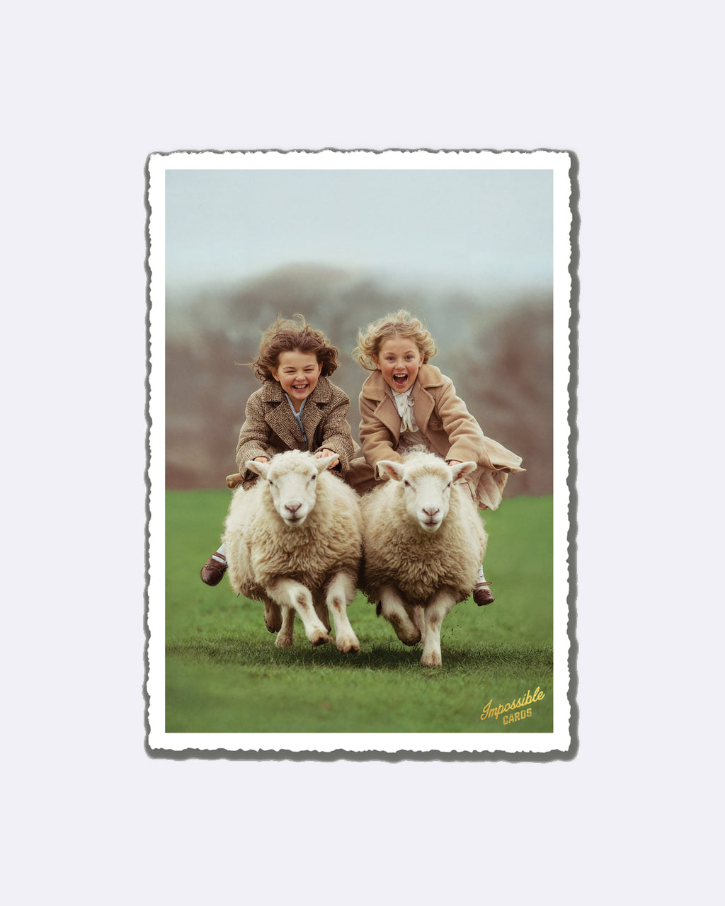 Impossible Card Postkarte - riding a sheep