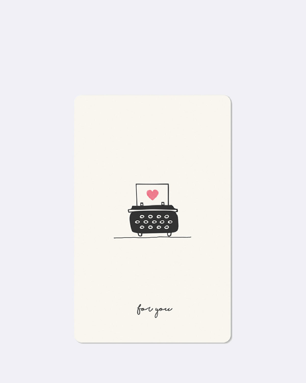 Mini Postkarte mit Schreibmaschine und rotem Herz mit Schriftzug "for you"