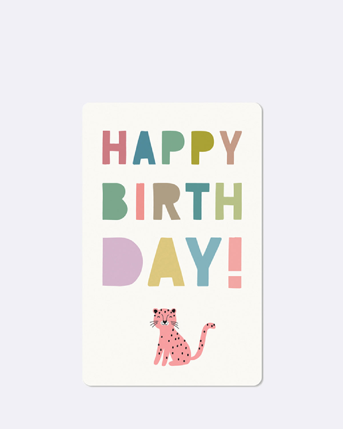 Mini Postkarte mit buntem HAPPY BIRTH DAY! Schriftzug "und rosa Panther-Illustration"