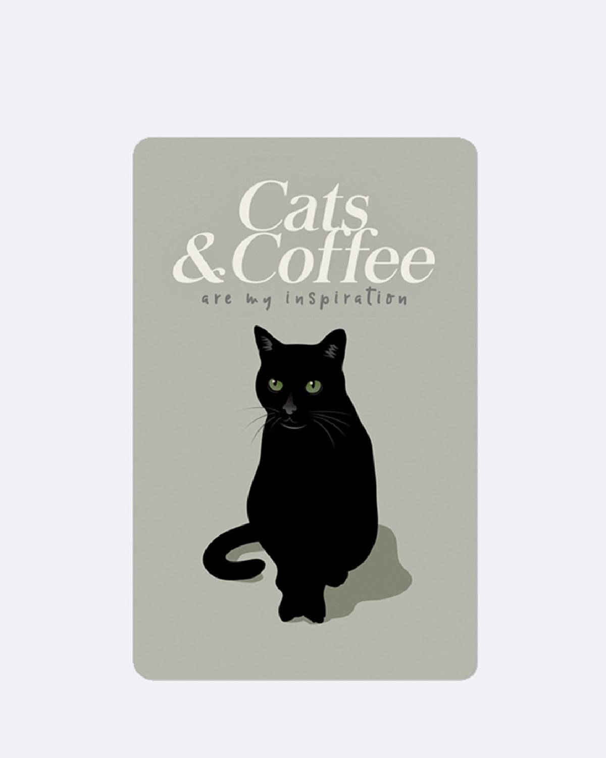 Postkarte mit schwarzer Katze auf grauem Hintergrund und Schriftzug "Cats & Coffee are my inspiration"