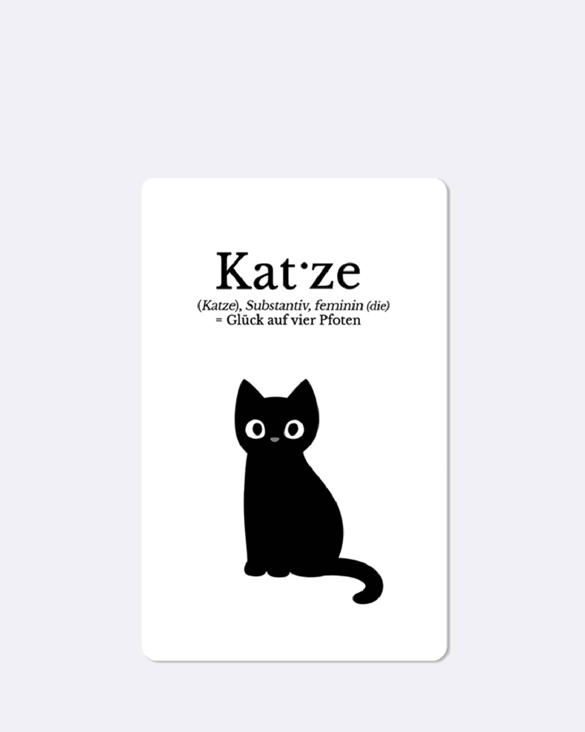 Mini Postkarte mit schwarzer Katze und Schriftzug "Katze (Katze)", Substantiv, feminin (die) = Glück auf vier Pfoten