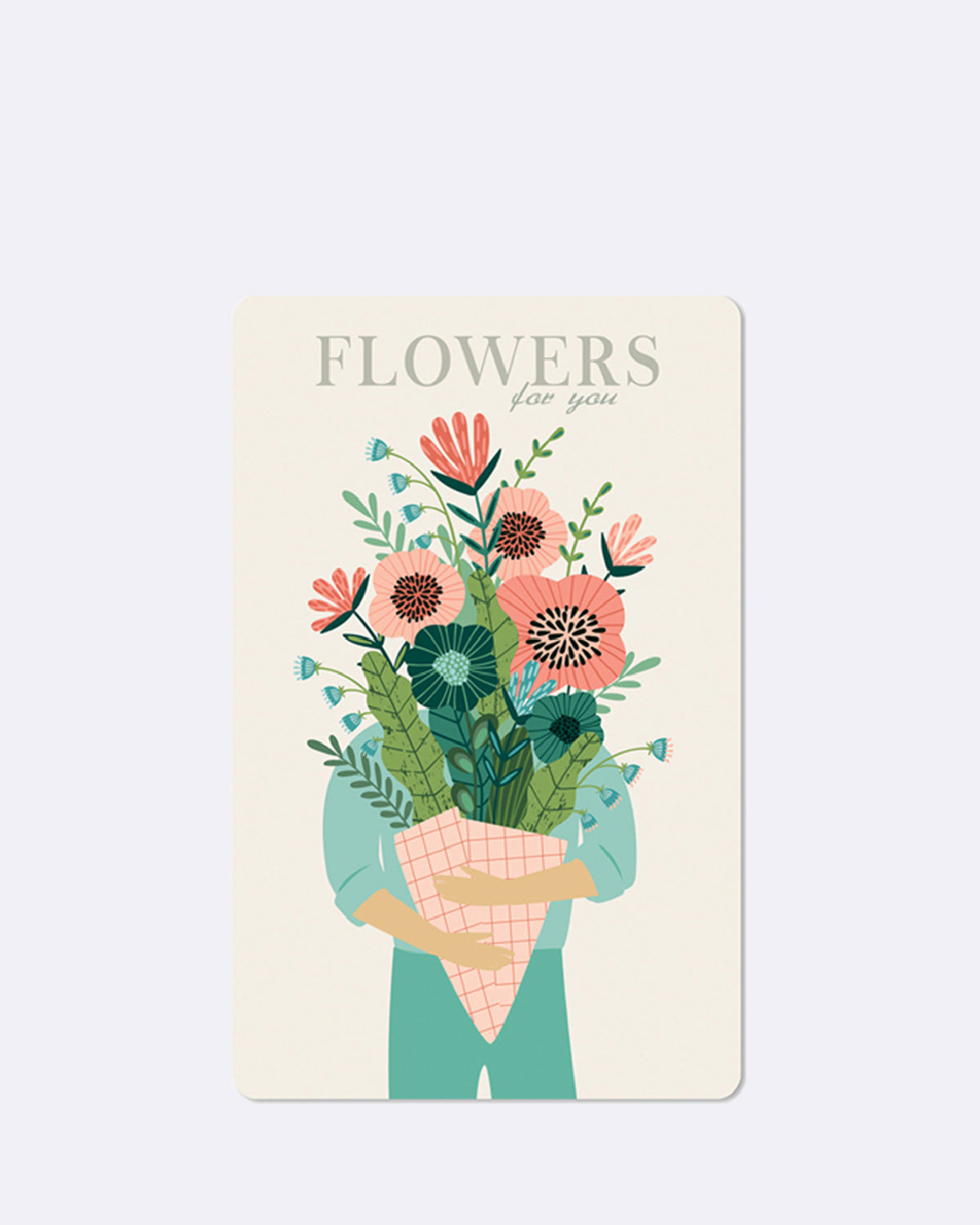 Postkarte mit Blumenillustration und Schriftzug "FLOWERS for you"