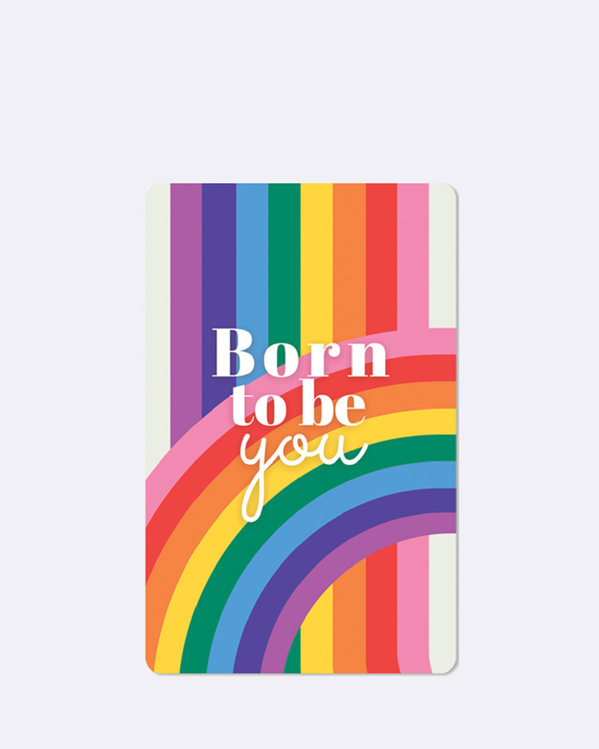 Postkarte mit abgebildetem Regenbogen und weißer Schrift