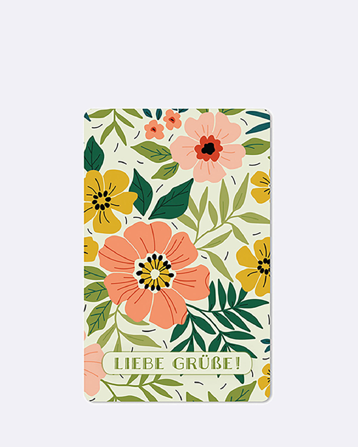 Postkarte in beige mit buntem Blumenmuster