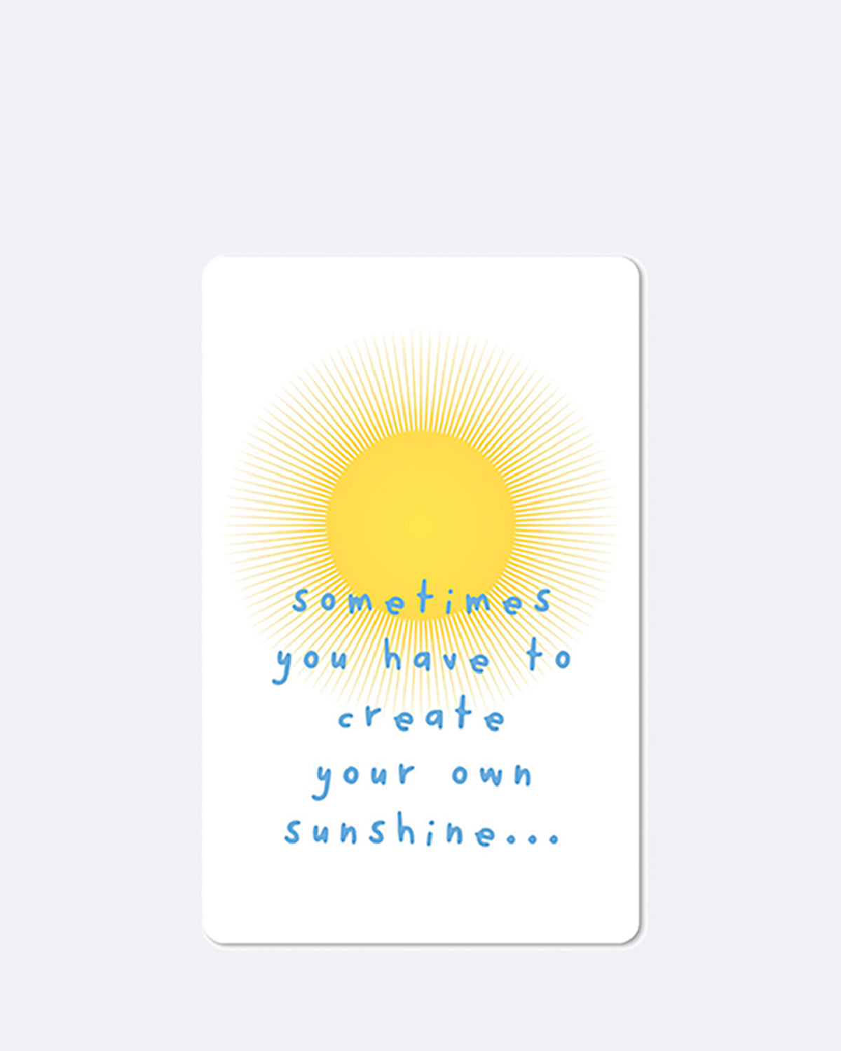 Postkarte in weiß mit abgebildeter Sonne und blauem Text 