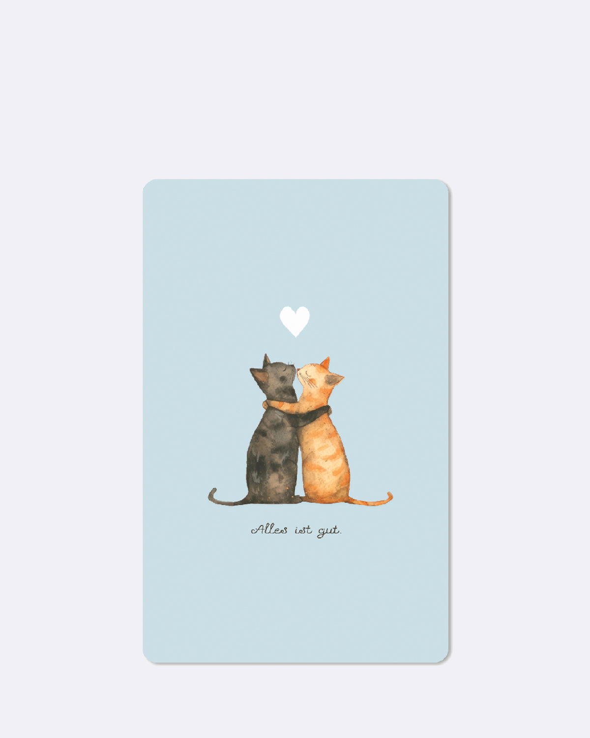Postkarte in Hellblau mit zwei abgebildeten Katzen in hellblau