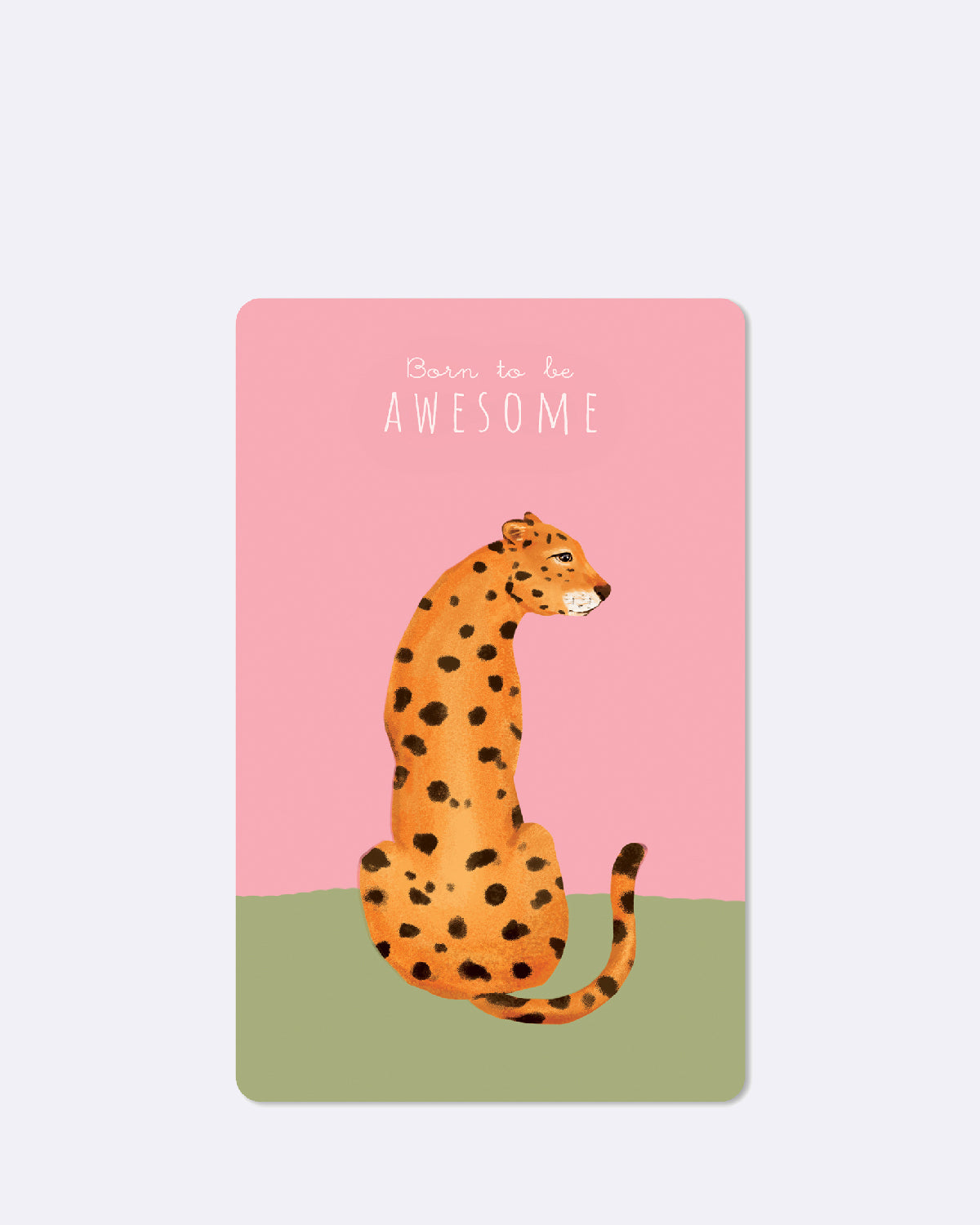 Postkarte in rosa mit abgebildetem Leoparden