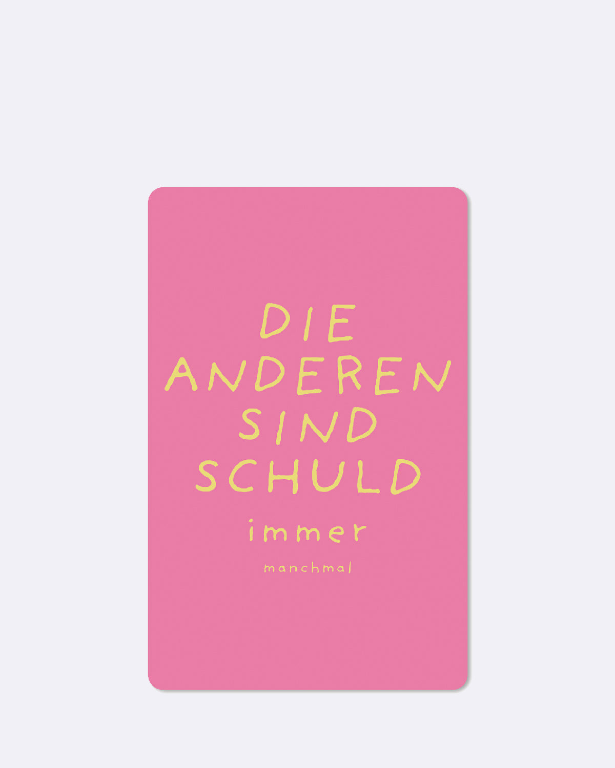 Postkarte in rosa mit gelber Schrift