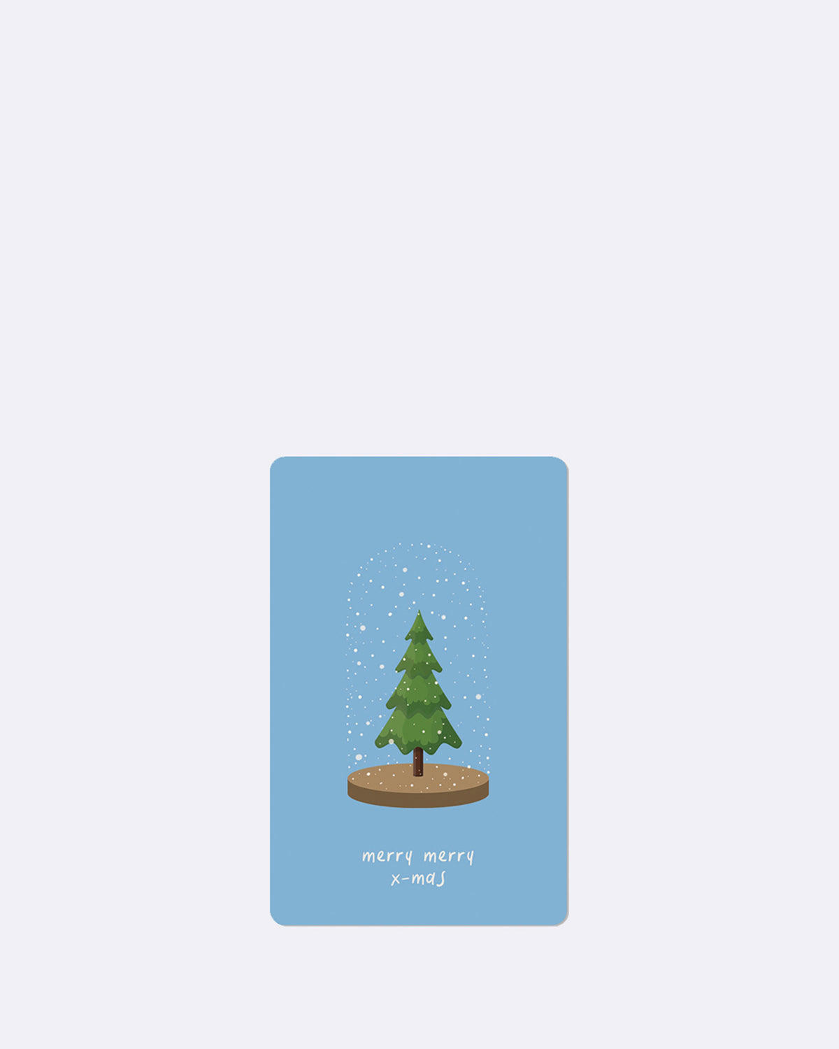 Postkarte in hellblau mit abgebildetem Tannenbaum mit weißem Text
