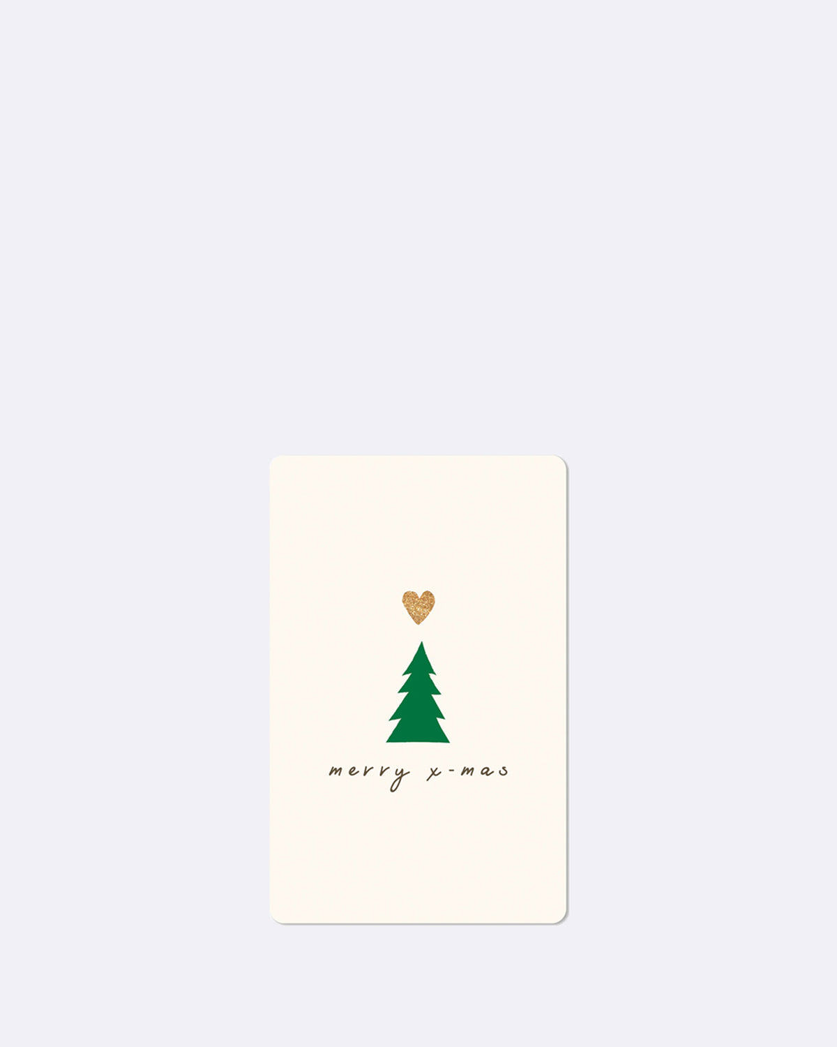 Postkarte in weiß mit abgebildetem Tannenbaum und schwarzer Schrift