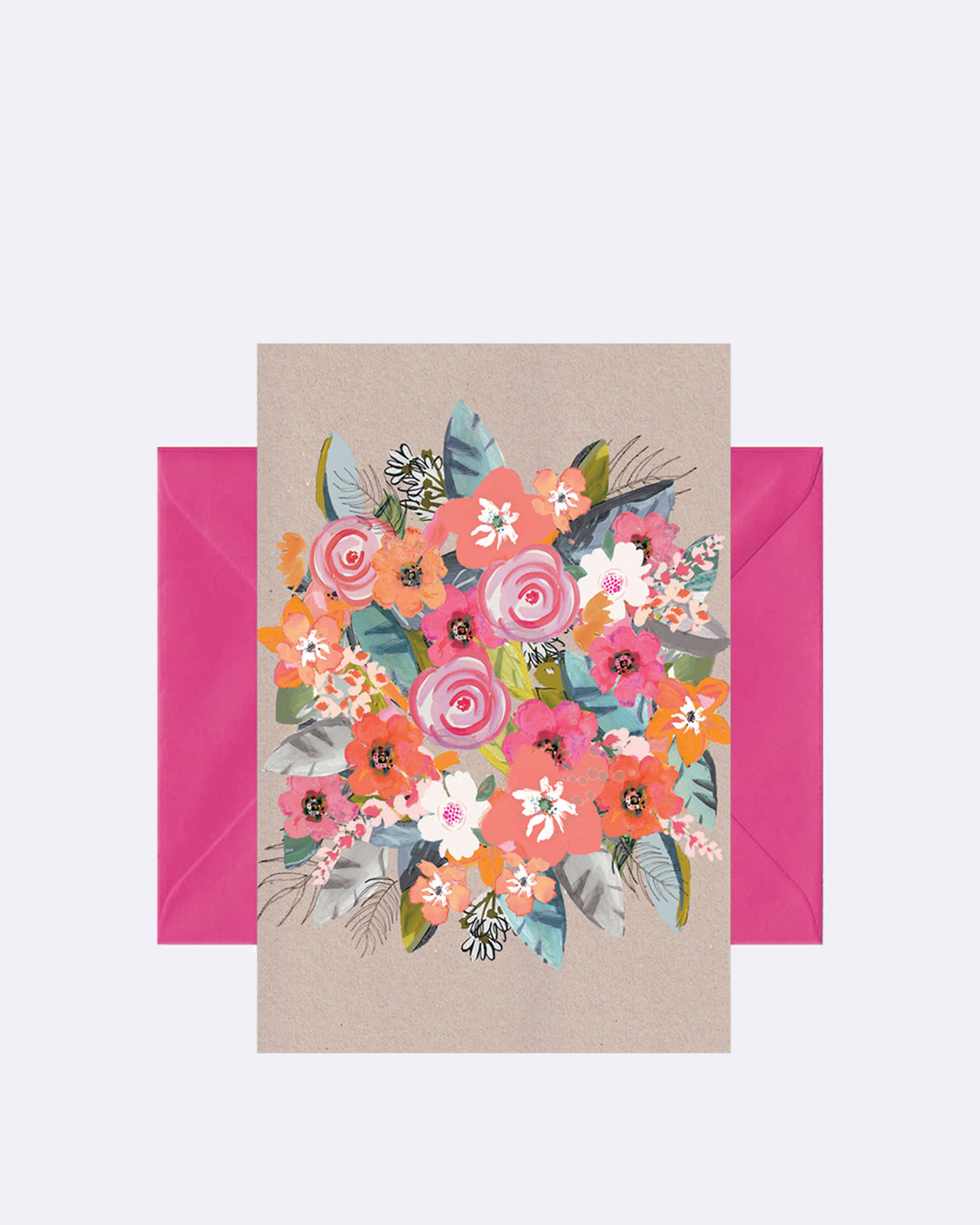 Aufklappbare Grußkarte mit Umschlag in grau mit Blumenmuster