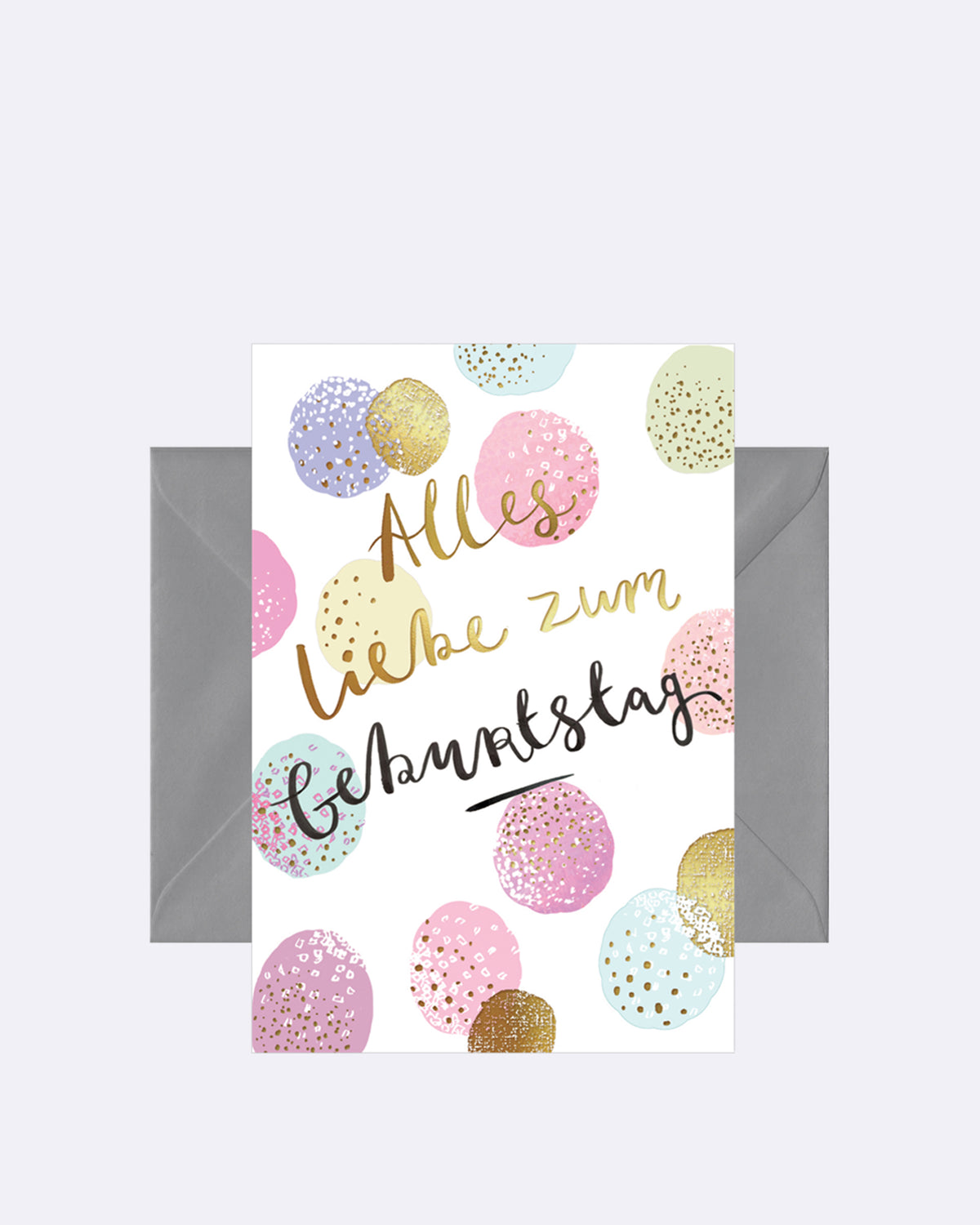 Doppelkarte mit bunten Kreisen und Schriftzug "Alles Liebe zum Geburtstag"