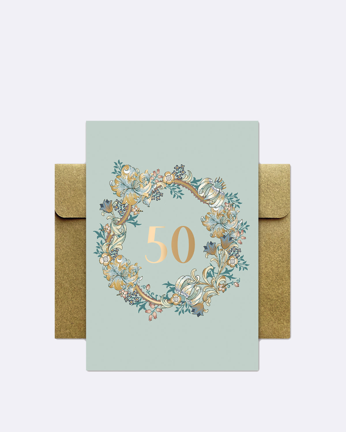 Hochwertige Glückwunschkarte mit Umschlag - florale Motive - William Morris - Geburtstag - 50 Jahre
