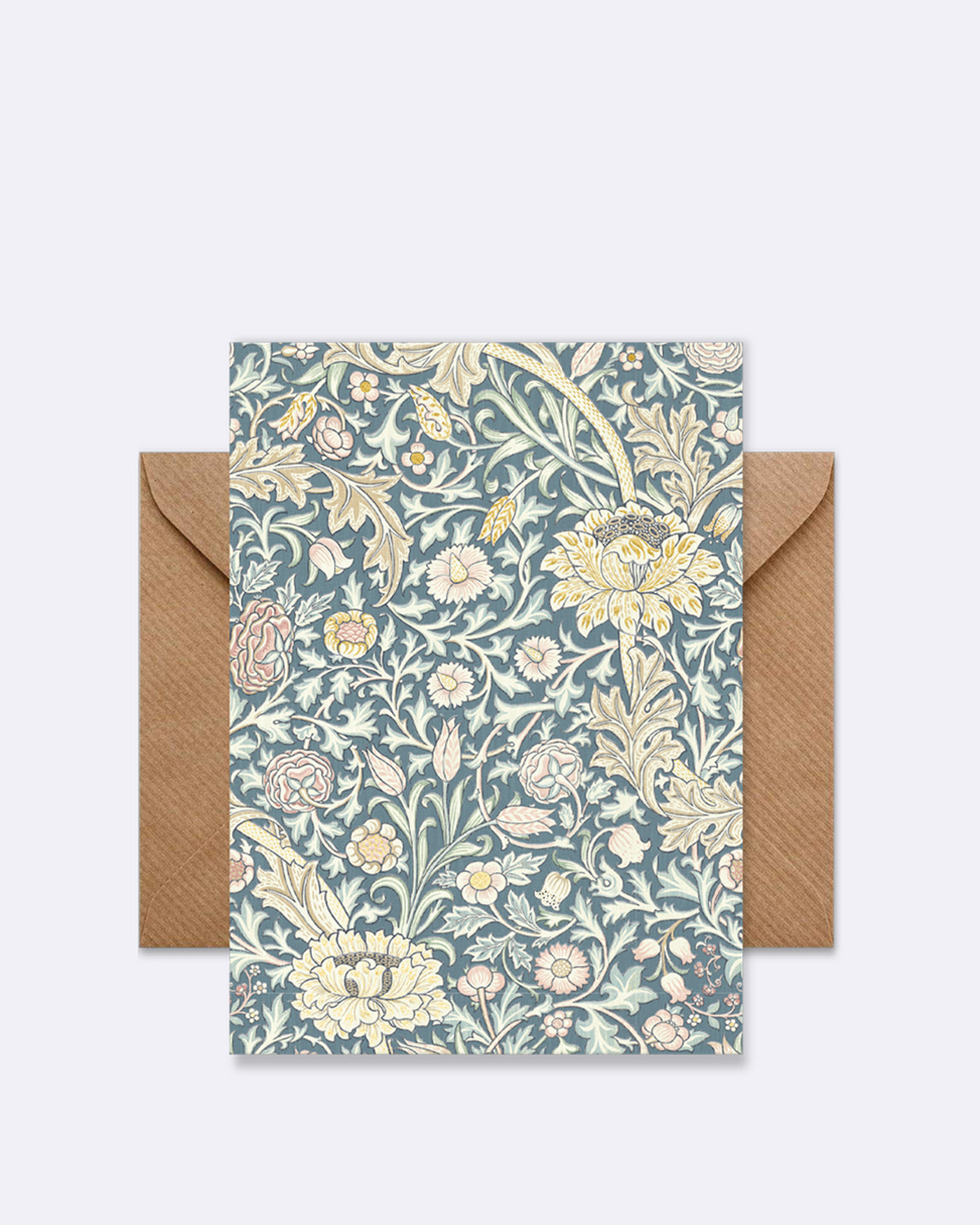 Doppelkarte mit floralen Mustern in Beige und Blau ohne sichtbaren Schriftzug