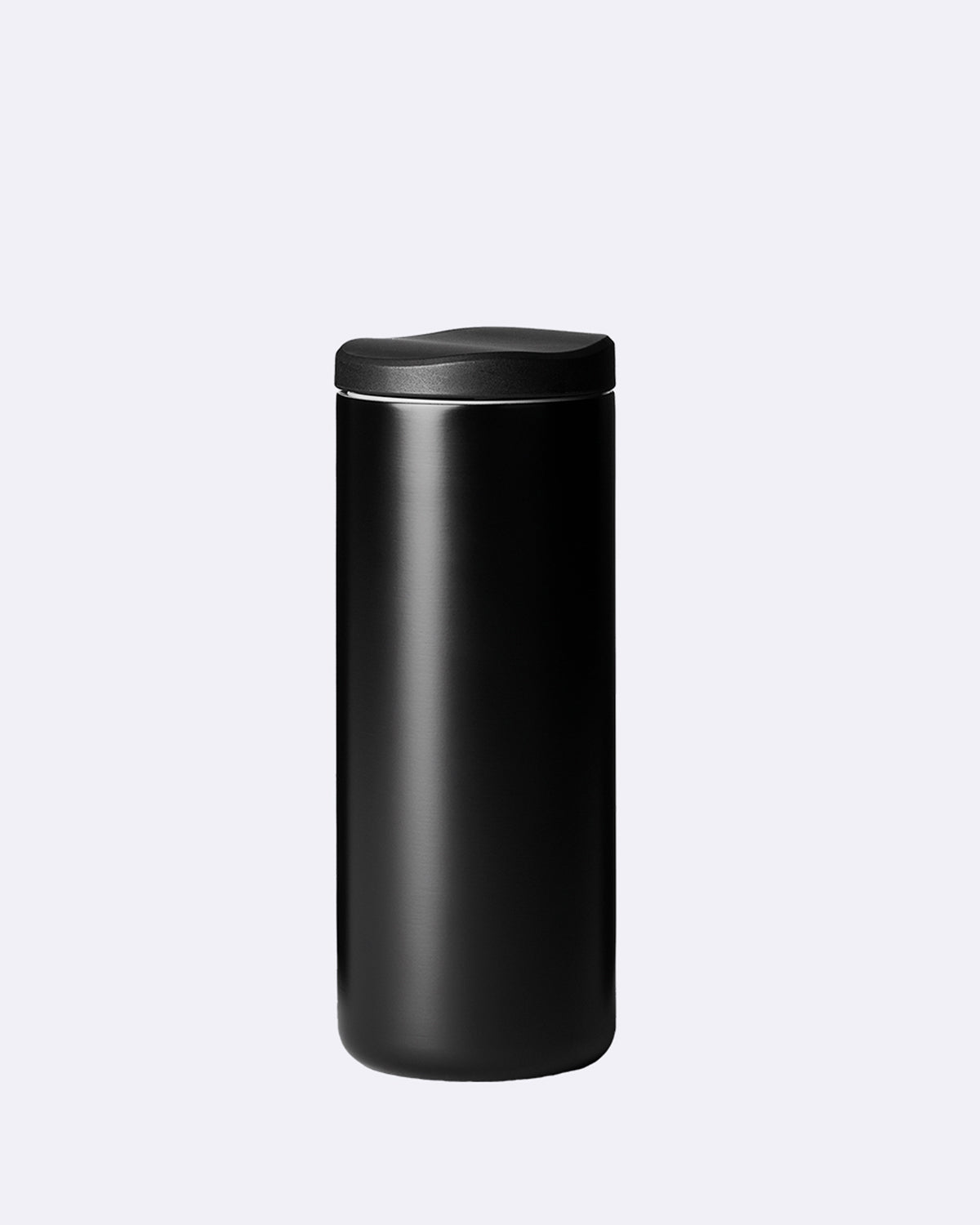 Thermobecher aus Edelstahl in Schwarz mit schwarzem Deckel