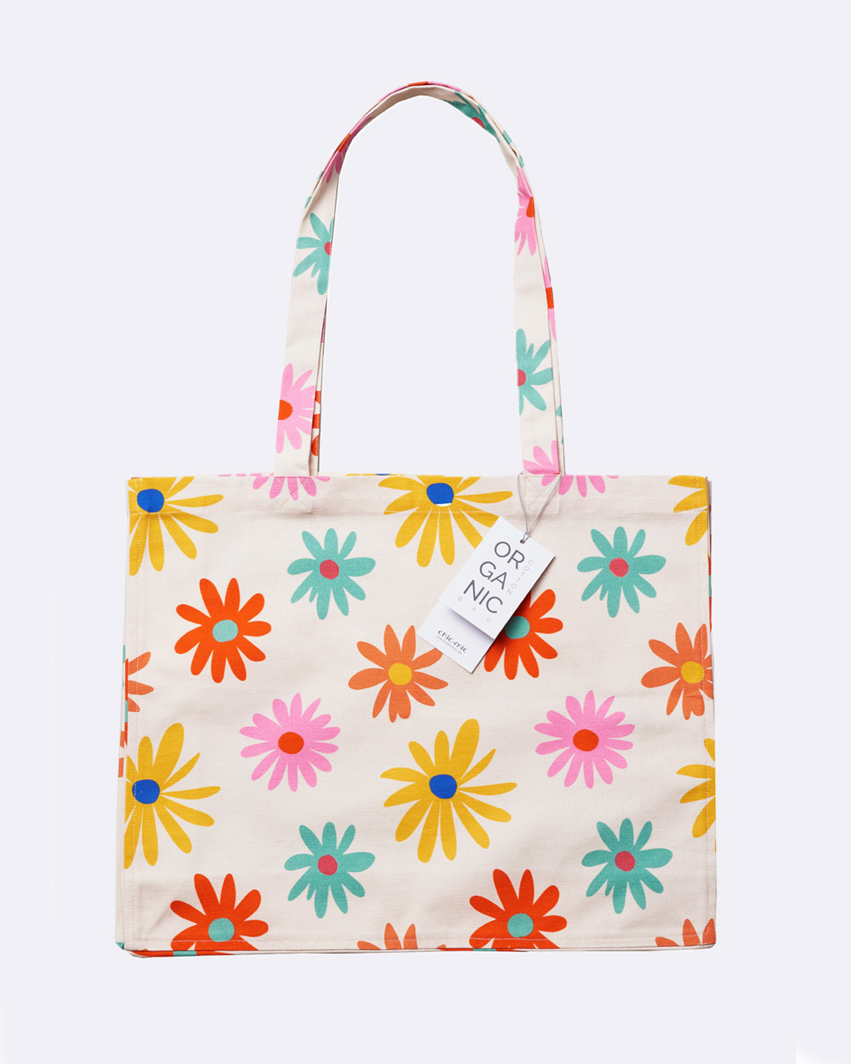 Stofftasche - Jutebeutel - 48 x 14 x 42 cm - 100% Bio-Baumwolle - Organic Cotton Bag Flower Power