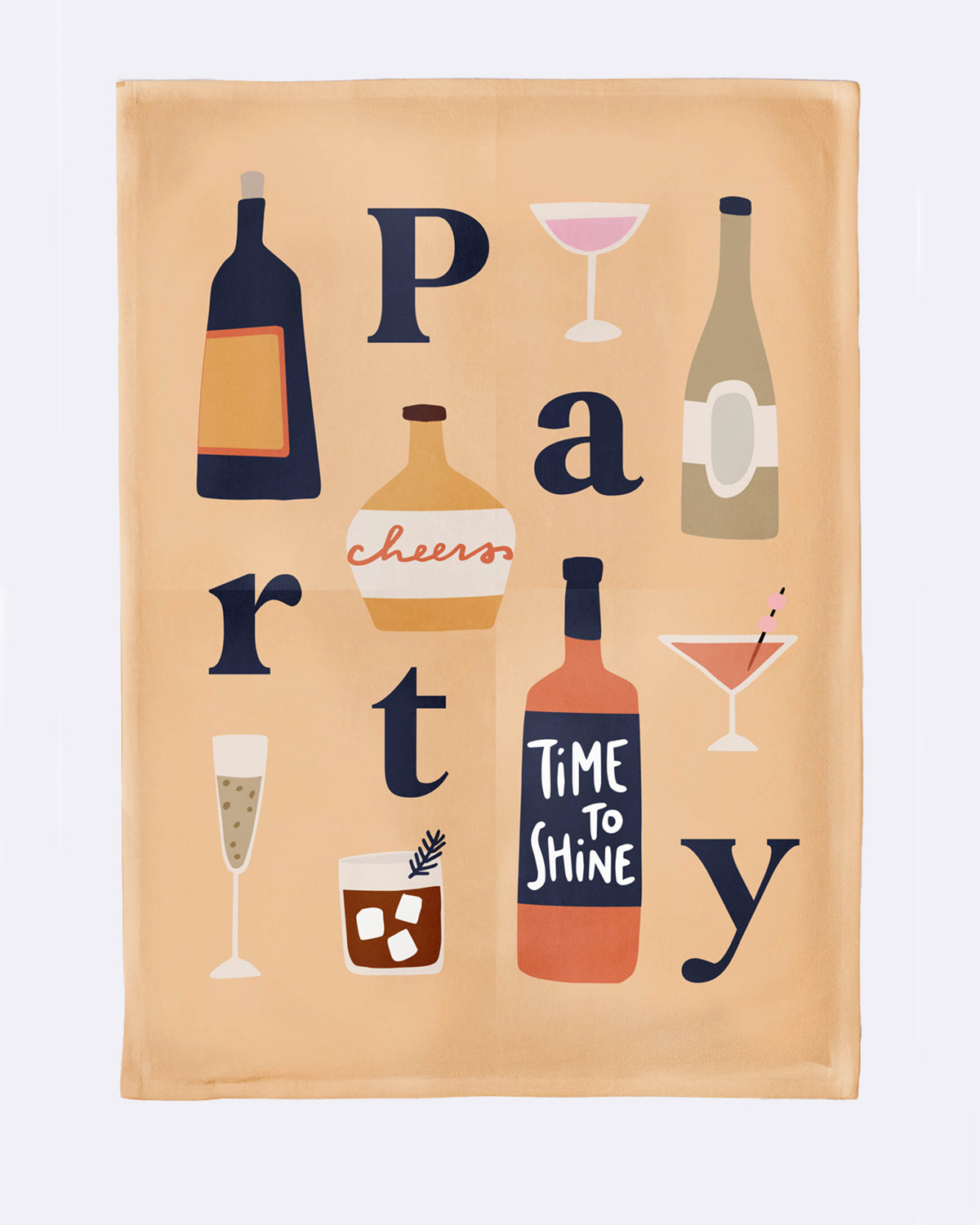 Küchentuch aus Bio-Baumwolle mit Cocktailmotiven und Schriftzug "TIME TO SHINE"