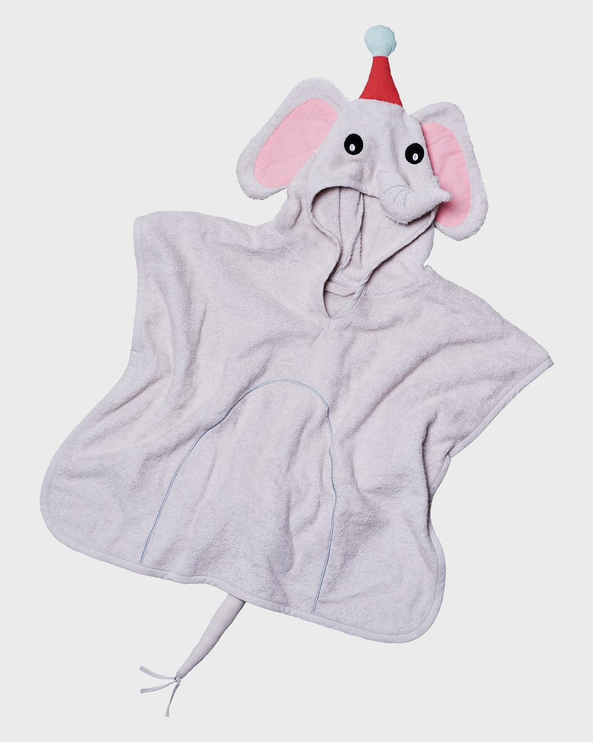 Poncho aus Frottee mit Elefantenkapuze und bunter Bommel ohne sichtbaren Schriftzug