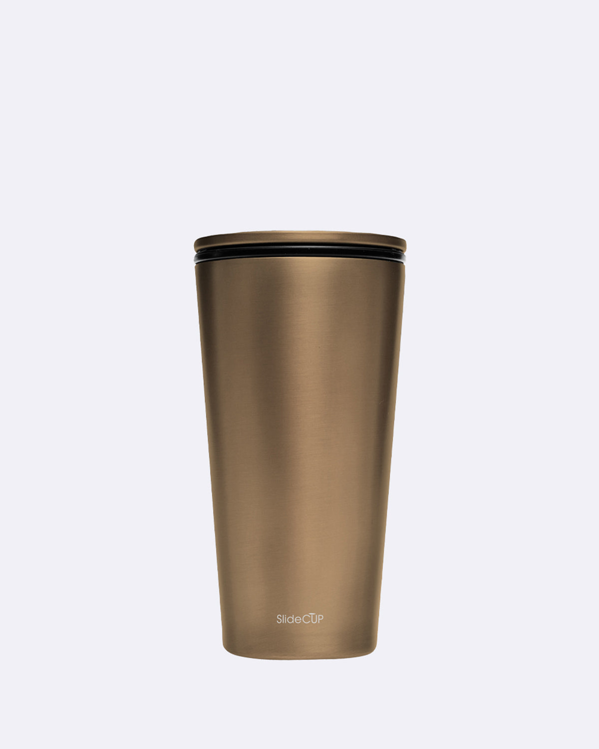 Trinkbecher aus Edelstahl in Bronze mit Schriftzug "SlideCUP"