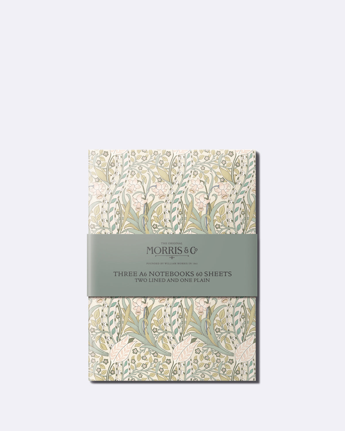 Notizbuch-Set mit floralem Muster und grauem Band mit Schriftzug "MORRIS & CO"