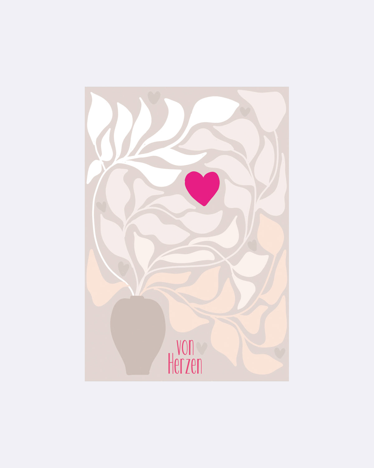 Postkarte mit Blumendesign und pinkem Herz mit Schriftzug "von Herzen"