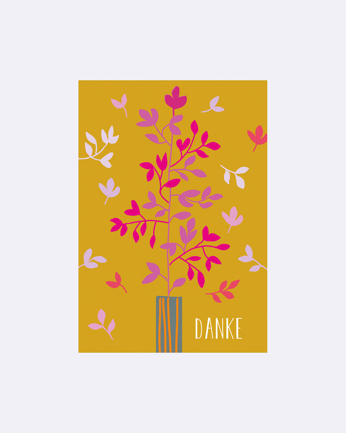 Postkarte mit bunten Blüten in Pink und Lila mit Schriftzug "DANKE"