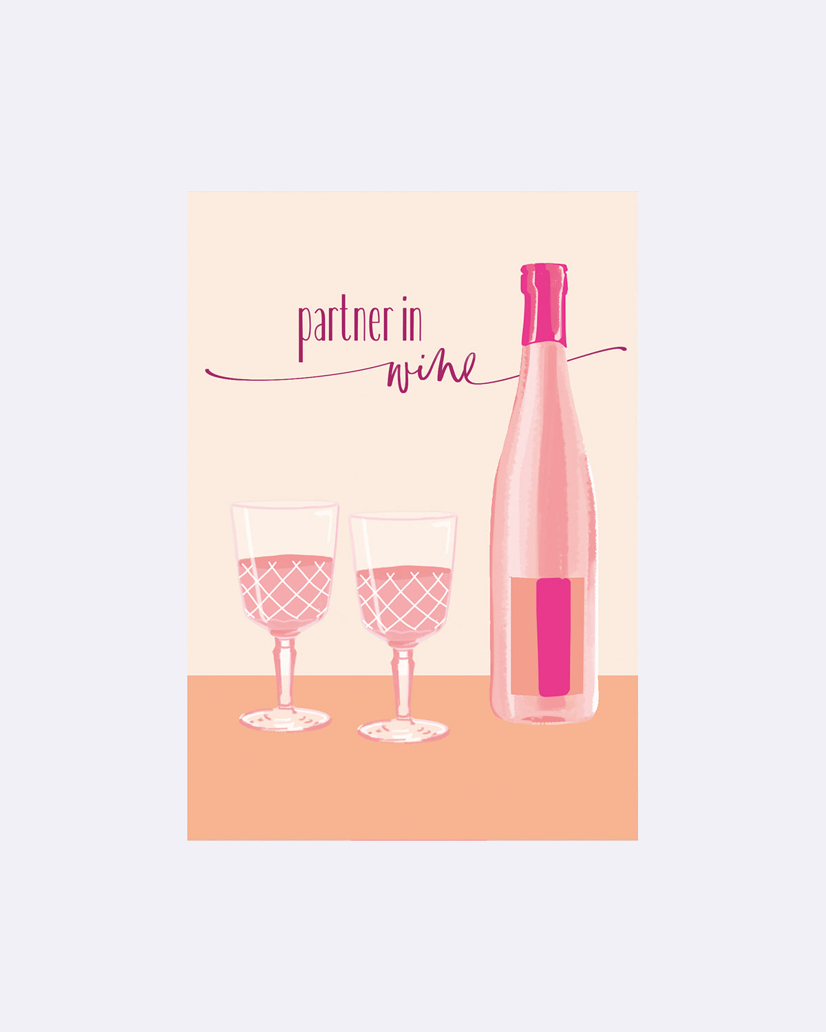 Postkarte mit Weinetikett und dem Schriftzug "partner in wine sowie zwei Gläsern"