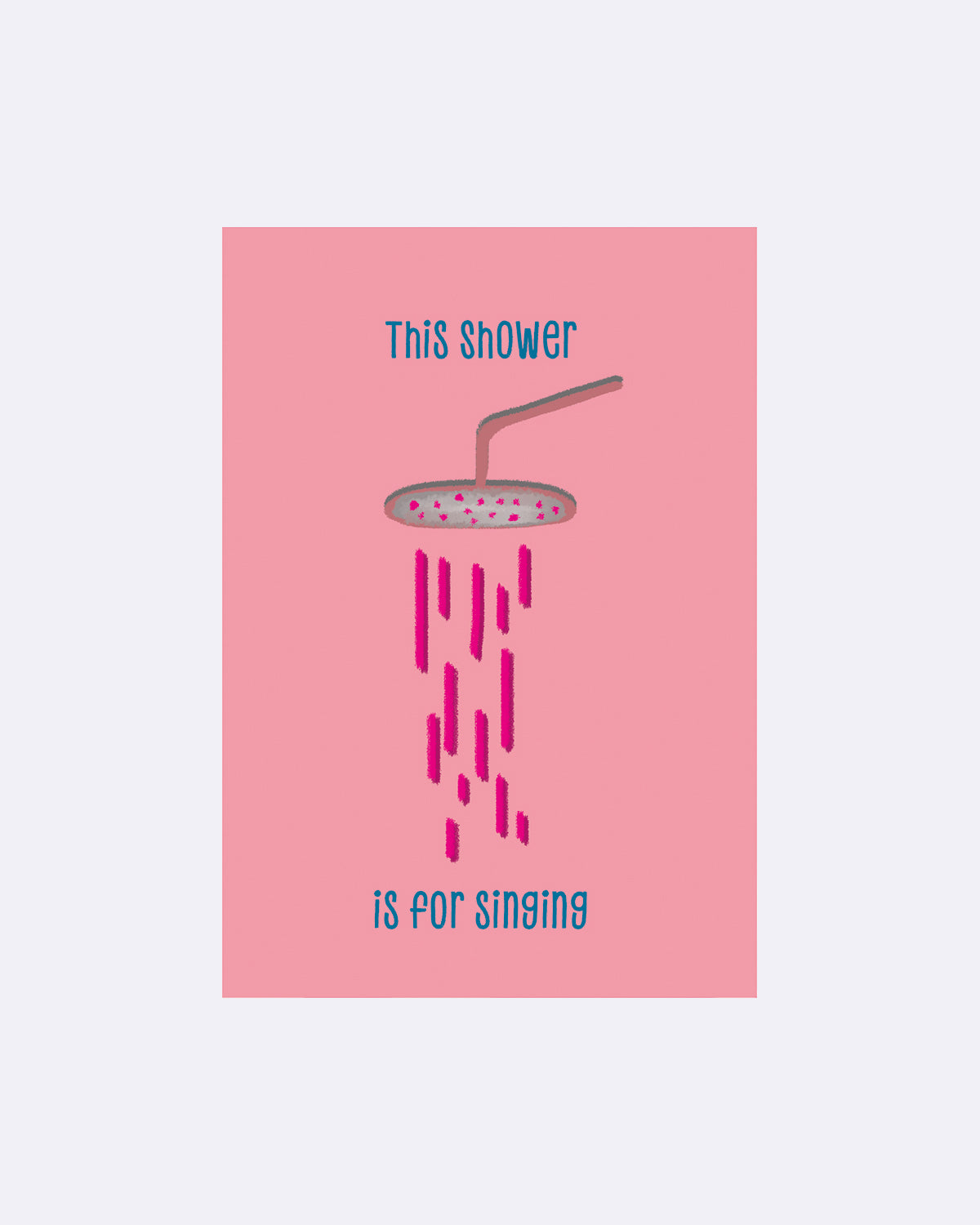 Postkarte mit Dusche und den Übersetzungen Diese Dusche und ist zum Singen auf pinkem Hintergrund