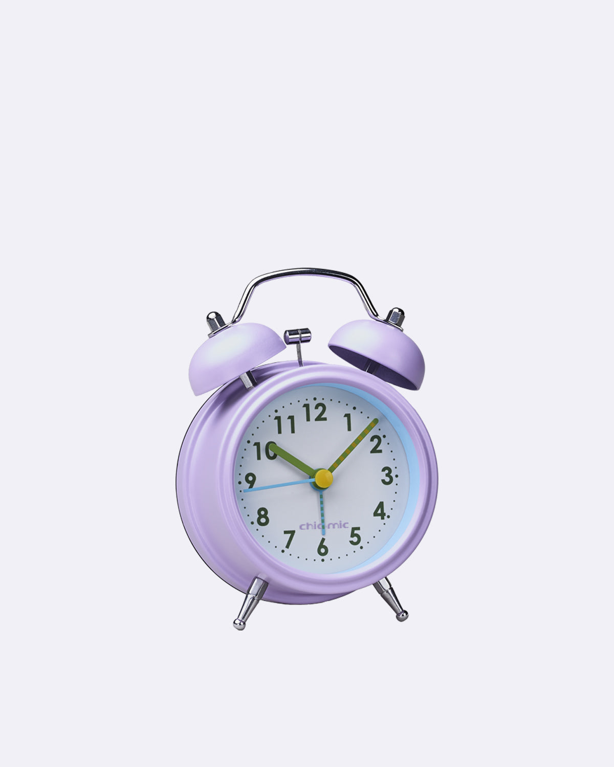 Runde Analoguhr in violett mit Applikationen