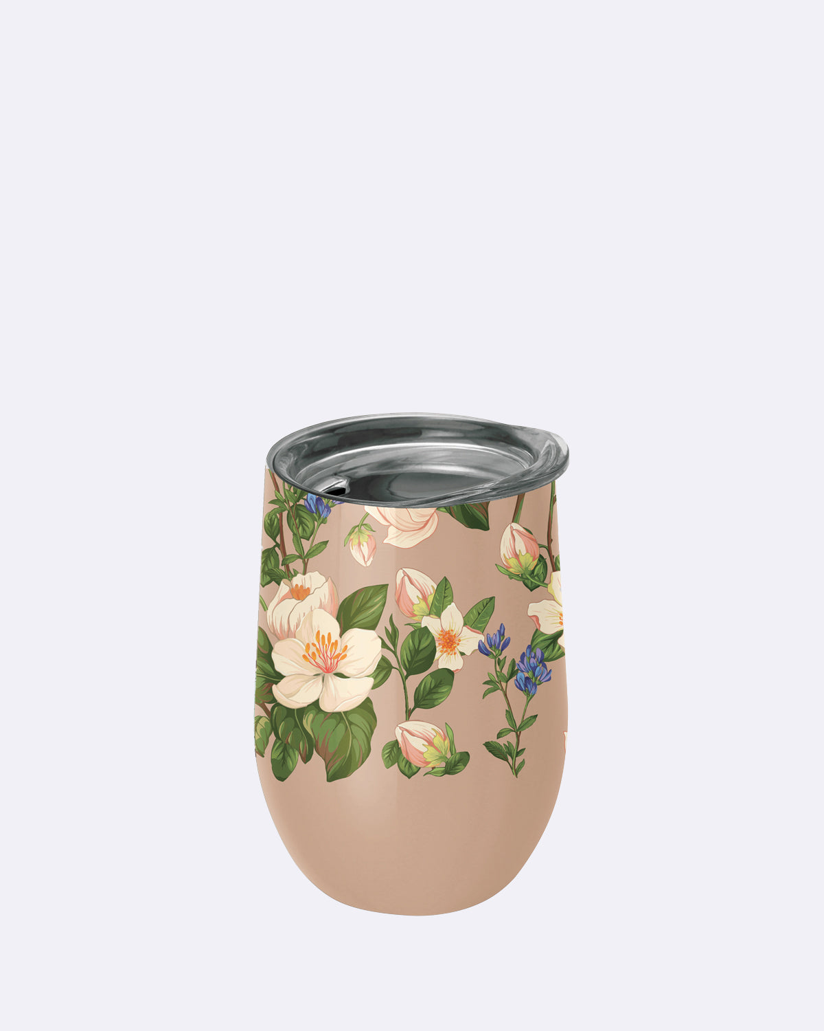 Kaffeebecher mit Deckel in hellbraun mit Blumenmuster