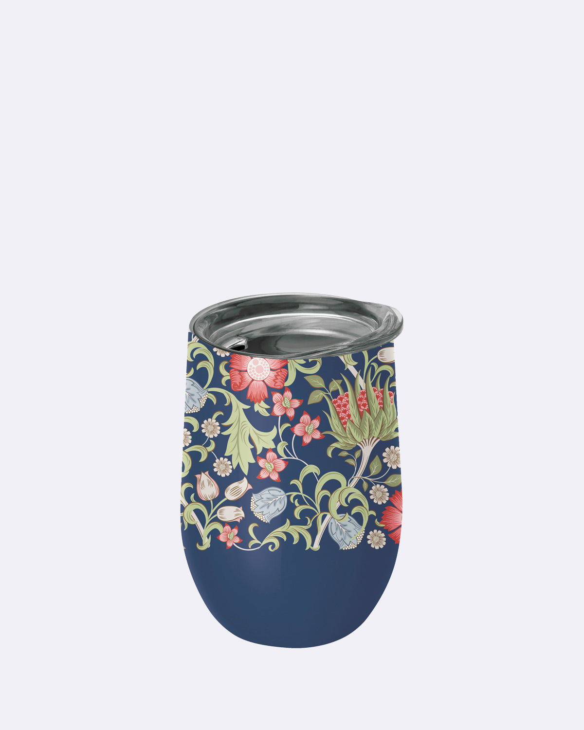 Kaffeebecher mit durchsichtigem Deckel in dunkelblau mit Blumenmuster
