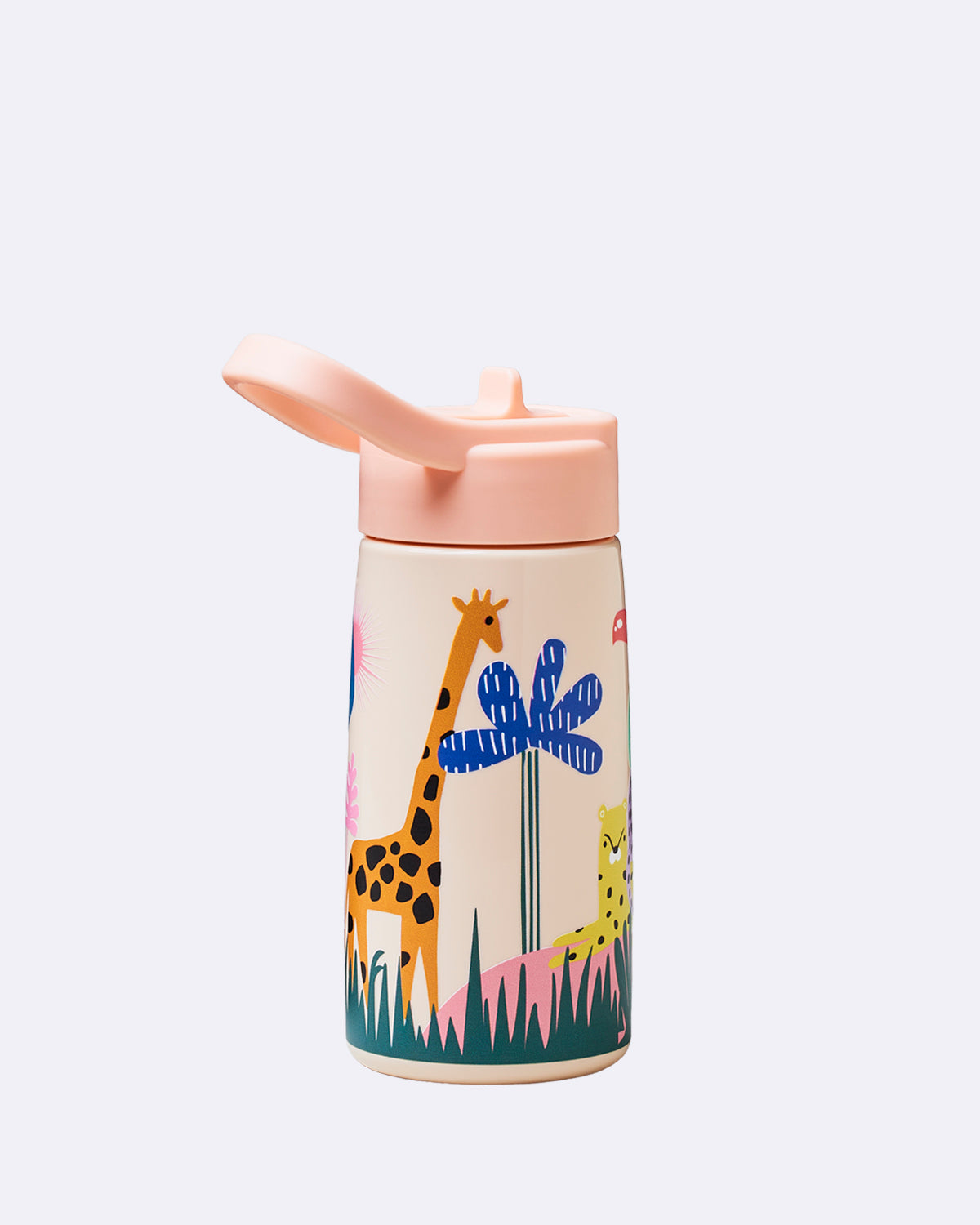 Trinkflasche mit Henkel in Beige mit abgebildeten Tieren
