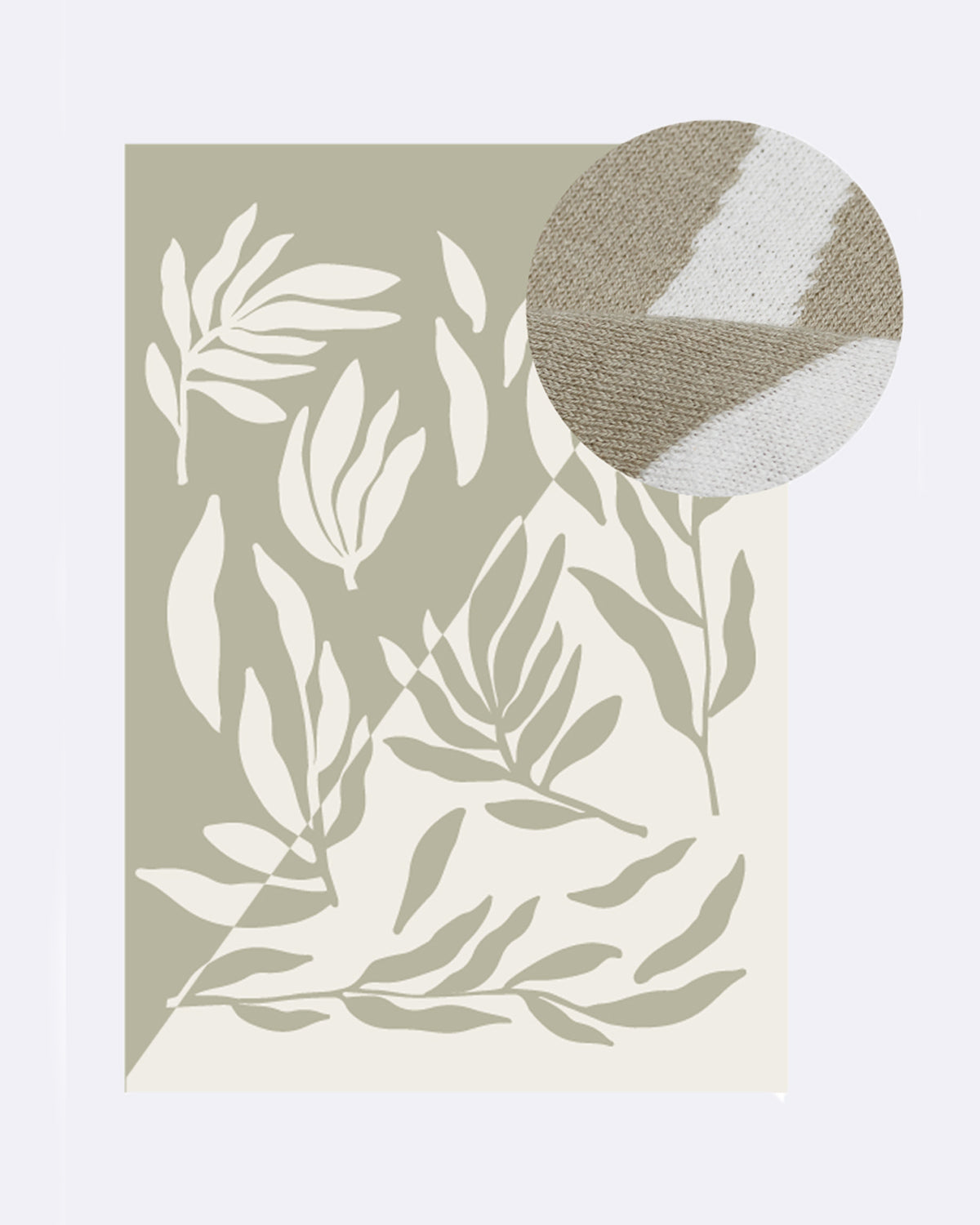 Decke aus Baumwolle mit Blattmotiv in beige und olivgrün 