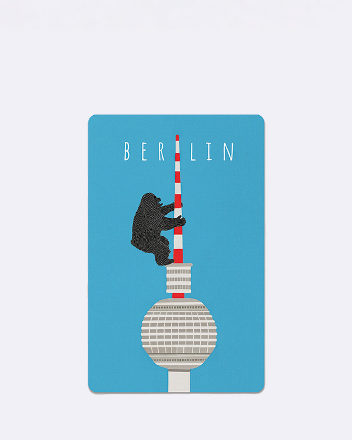 Mini Postkarte in Blau mit Gorilla-Illustration und Schriftzug "BERLIN"