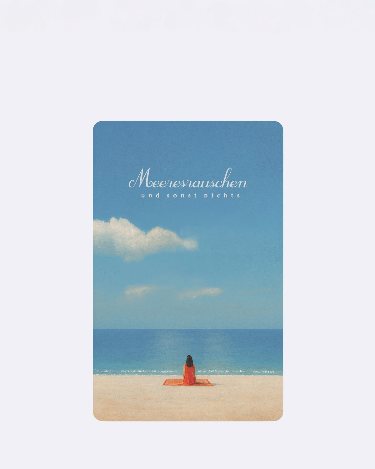 Mini Postkarte mit blauem Himmel und Strandmotiv und Schriftzug "Meeresrauschen und sonst nichts"