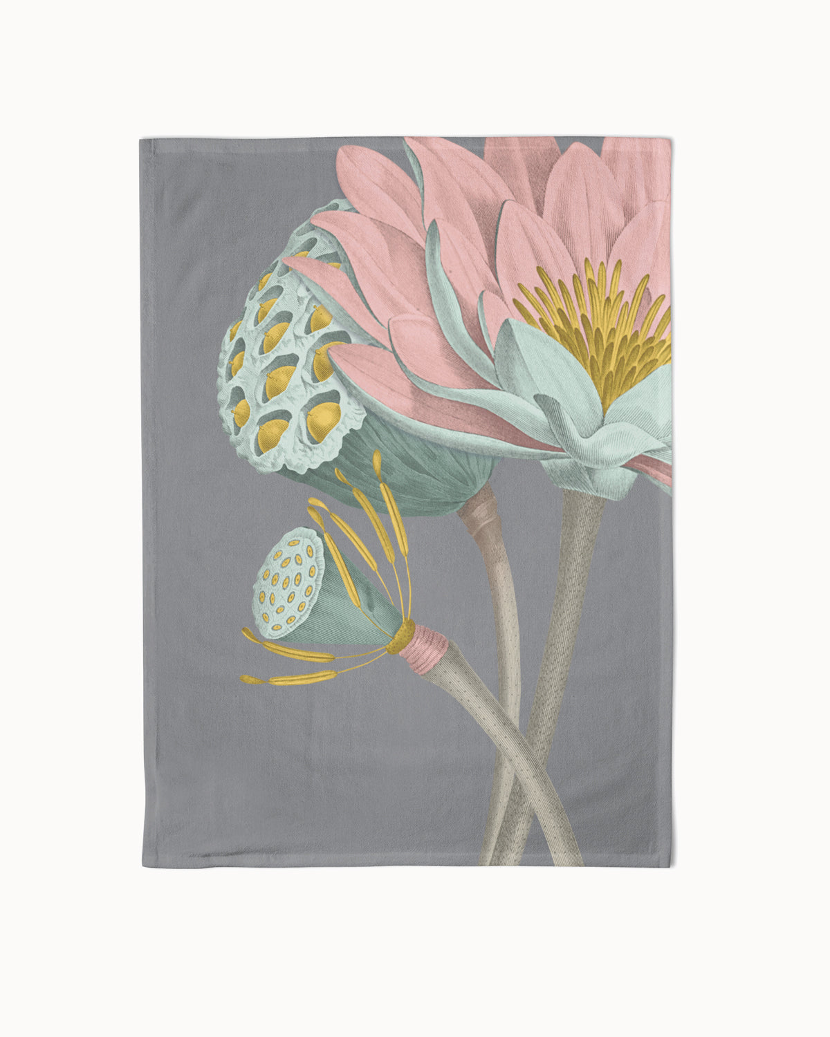 Geschirrhandtuch in grau mit Blumen