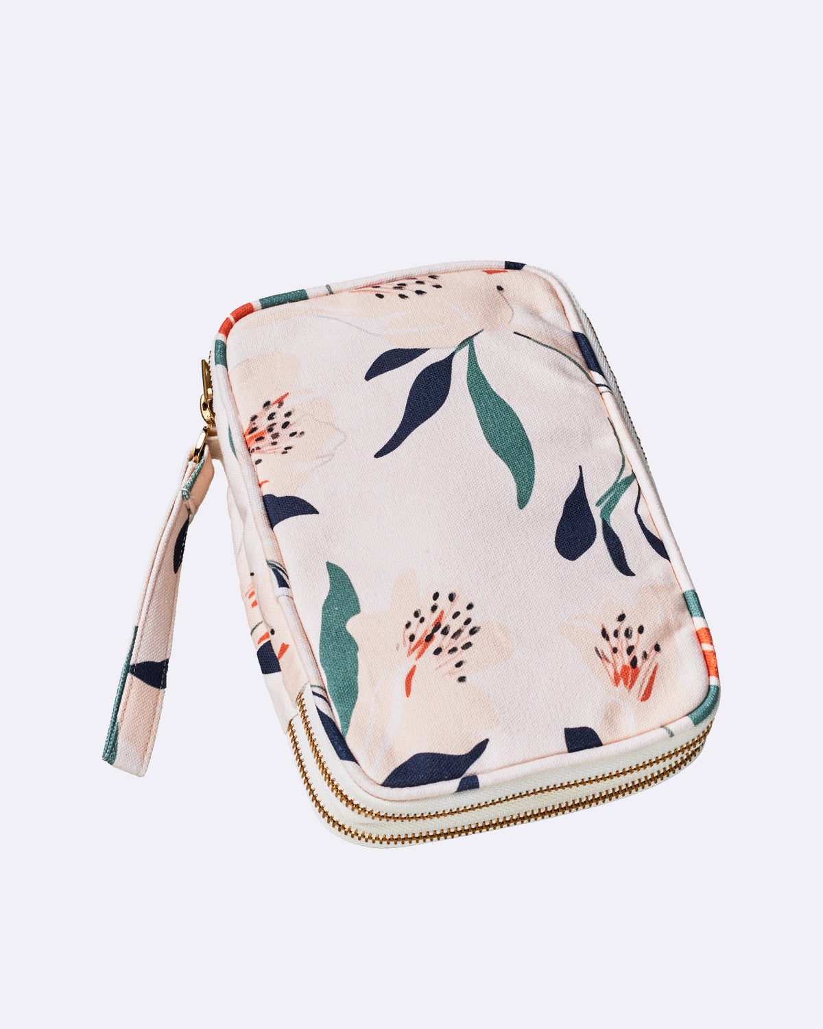 Etui mit zwei Reisverschlüssen in Beige mit Blumenmuster