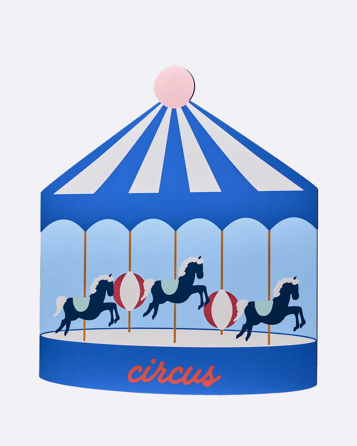 Holzwandleuchte mit Karussellmotiv in Blau und Weiß mit Schriftzug "circus"