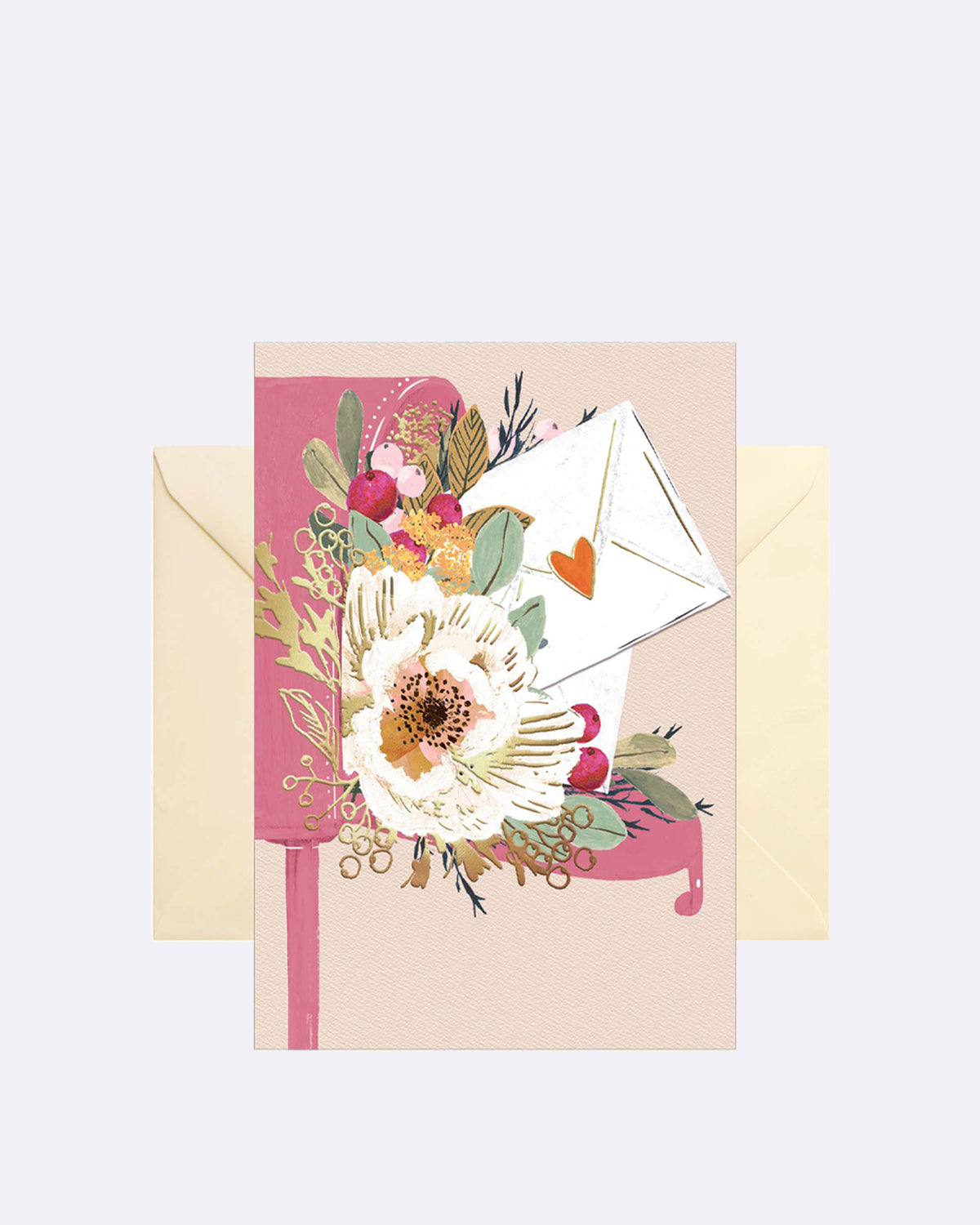 Aufklappbare Grußkarte mit Umschlag in beige mit Blumenmuster